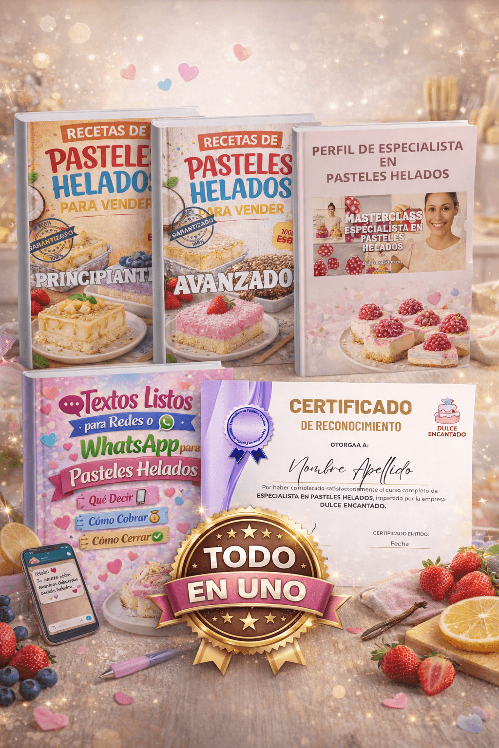 🍰 Pack recetas listas + Textos para Vender Pasteles Helados por Redes + Certificado digital + Perfil profesional para redes y ventas