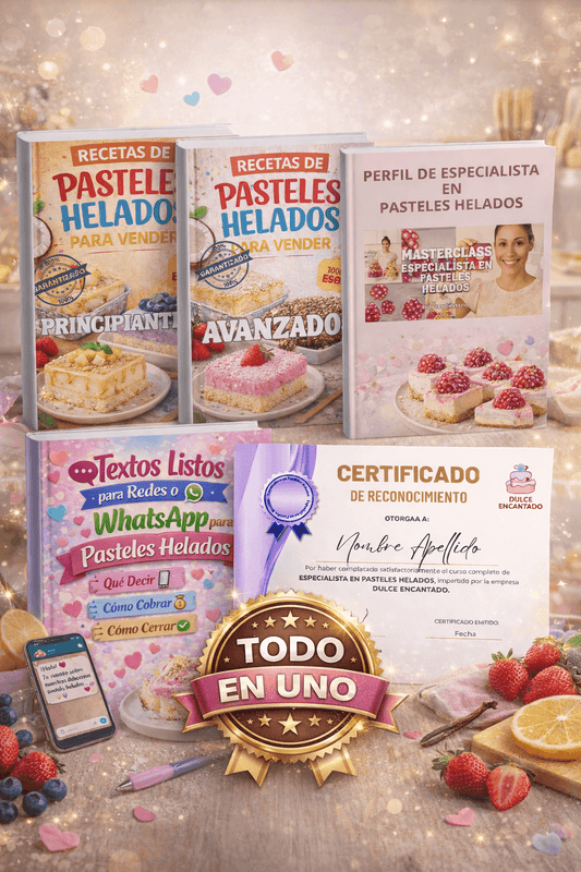 🍰 Pack recetas listas + Textos para Vender Pasteles Helados por Redes + Certificado digital + Perfil profesional para redes y ventas